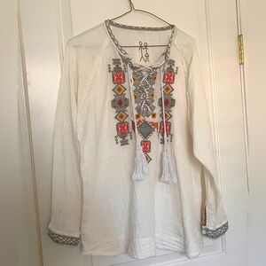 Johnny Was Boho Embroidered White Top Size Med